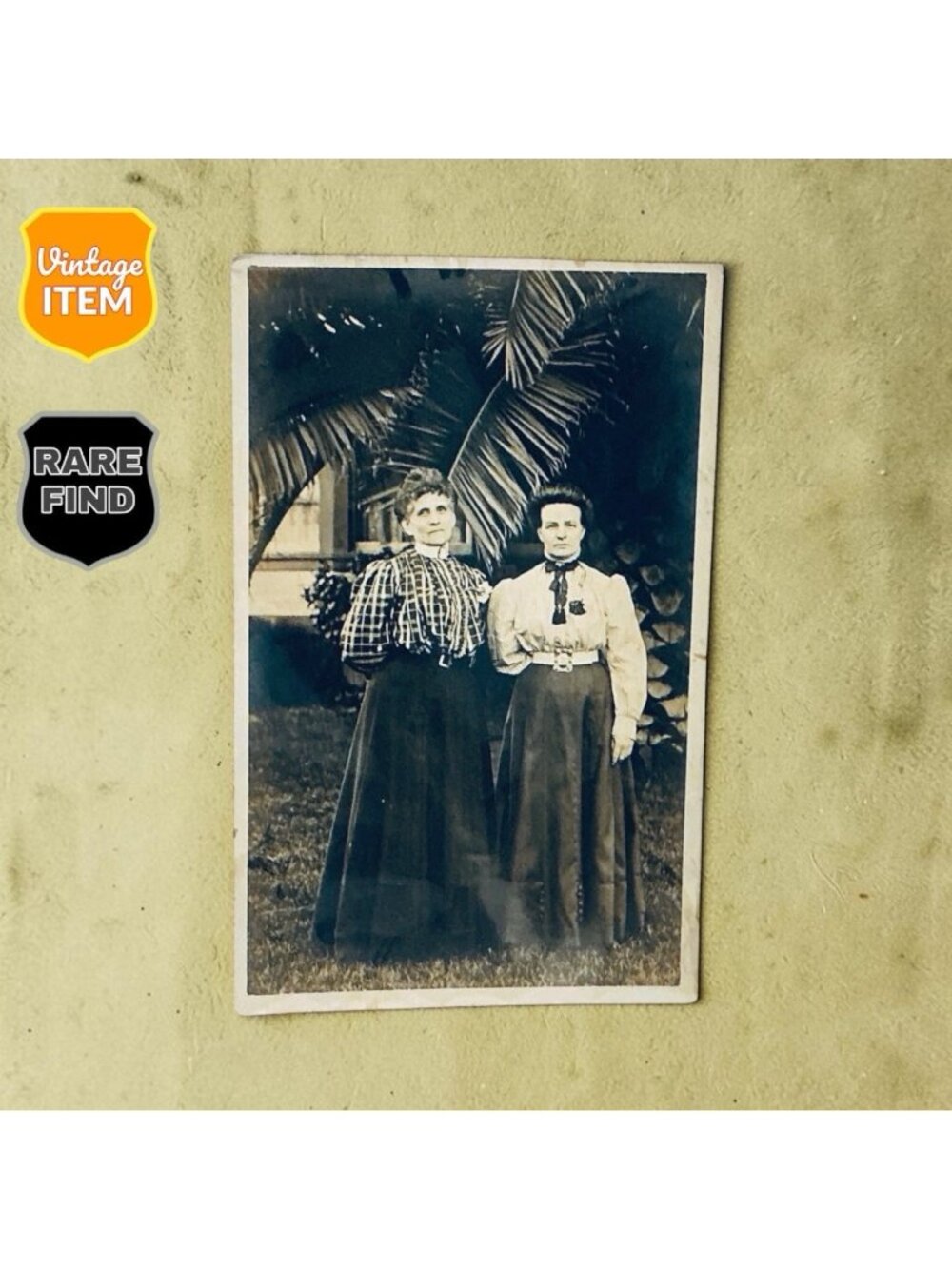 Old Antique Real Photo Postcard of Sisters On Vacation. 5.5 x 3.5
